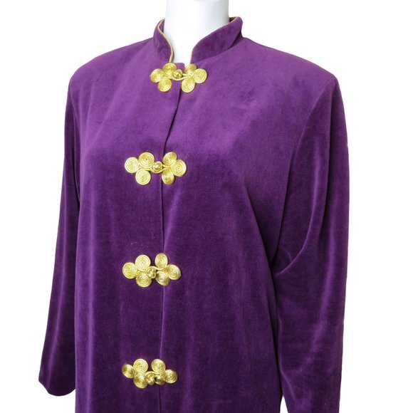Vintage 80s Ruth Norman for Neiman Marcus Velour Guru Jacket Purple Gold Toggles - Picture 5 of 14